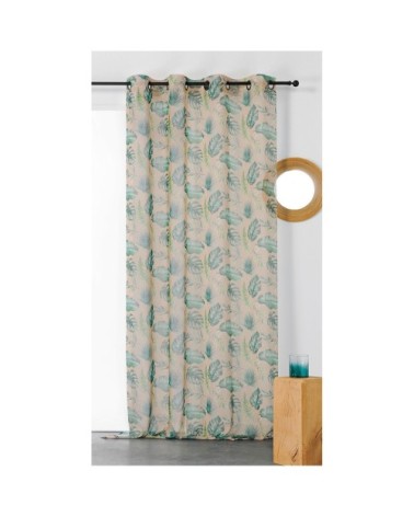 Voilage tamisant imprimé mini végétaux polyester beige 260 x 150