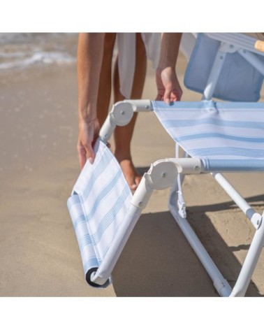 Chaise plage inclinable parasol polyester bleu