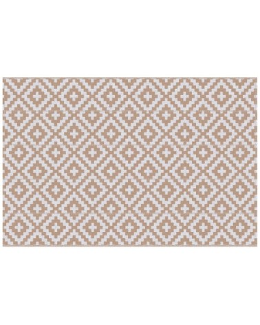 Tapis extérieur style graphique réversible 2 motifs blanc beige