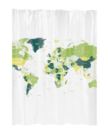 Rideau de douche carte du monde" plastique vert/blanc x"