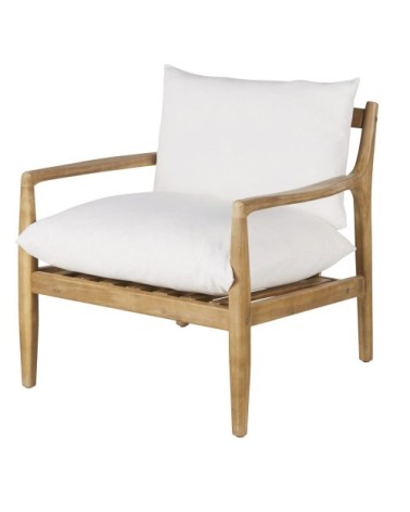 Fauteuil en bois d'acacia coussins en coton et lin écrus