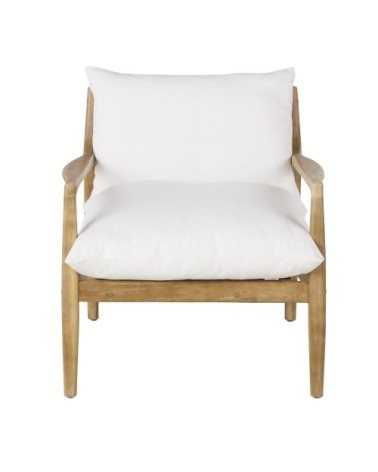 Fauteuil en bois d'acacia coussins en coton et lin écrus