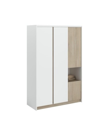 Armoire 4 portes effet bois et blanc