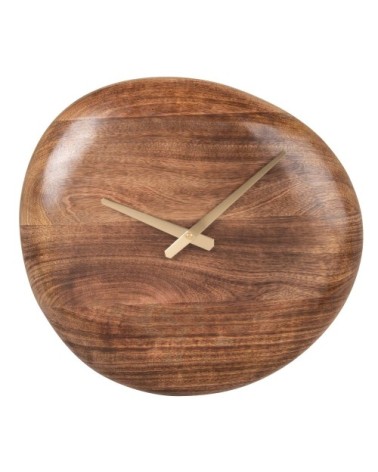 Horloge en bois de manguier style galet et métal doré