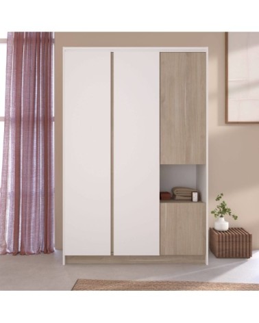 Armoire 4 portes effet bois et blanc