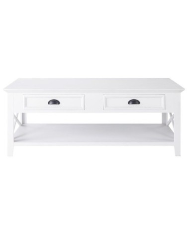 Table basse 2 tiroirs en pin blanc