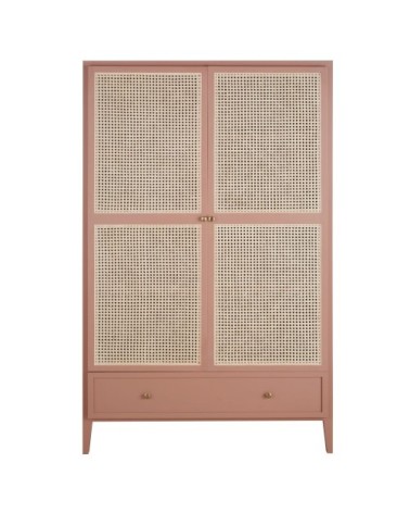 Dressing 2 portes 1 tiroir terracotta et cannage en rotin