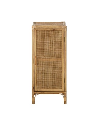 Petit meuble de rangement 1 porte en sapin cannage en rotin