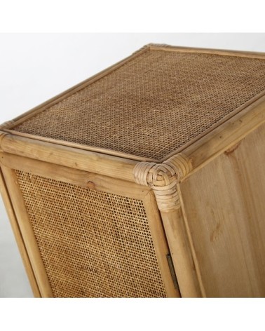Petit meuble de rangement 1 porte en sapin cannage en rotin
