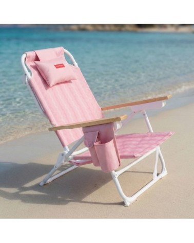 Chaise plage inclinable 5 positions aluminium rose