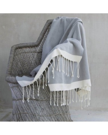 Plaid coton gris moyen / écru 130x170