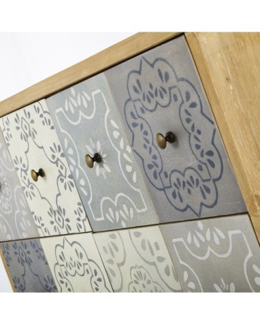Cabinet de rangement 6 tiroirs en trompe l'il motifs arabesques verts