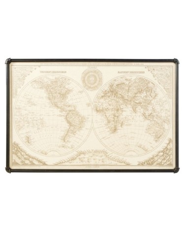 Tableau carte du monde en métal noir 133x87