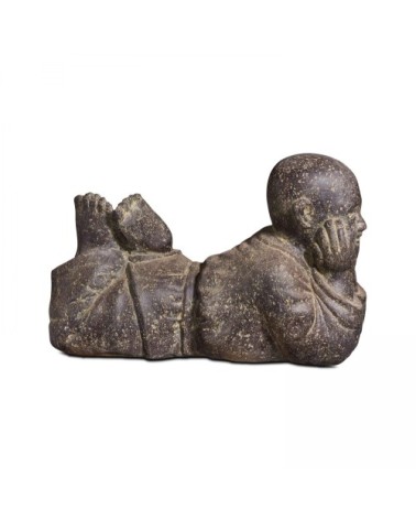 Statue de jardin moine couché en pierre gris