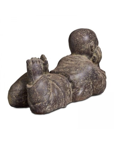 Statue de jardin moine couché en pierre gris