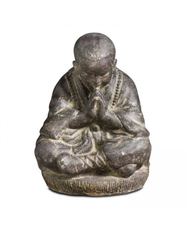 Statue de jardin moine assis en pierre gris