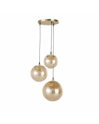 Suspension 3 globes en verre ambré et métal doré