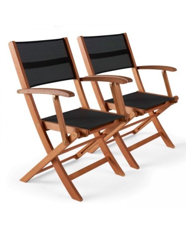 Lot de 2 fauteuils pliants de jardin en bois noir