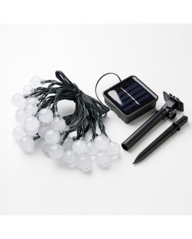 Guirlande solaire LED 30 boules 6,50m blanc