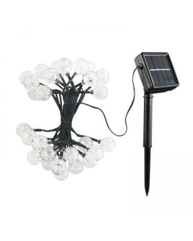 Guirlande solaire LED 60 boules 11m blanc