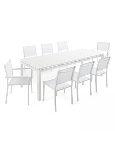 Ensemble table de jardin extensible en aluminium et 8 chaises blanc