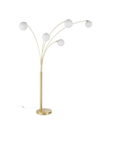 Lampadaire en métal doré et 5 globes blancs opaques H202