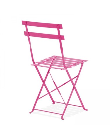 Table de jardin et 2 chaises acier rose