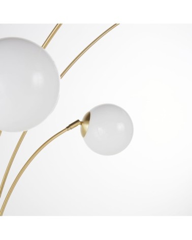 Lampadaire en métal doré et 5 globes blancs opaques H202