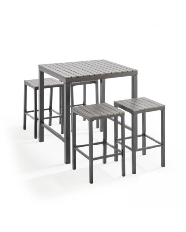 Table haute de jardin 4 places aluminium en polywood gris