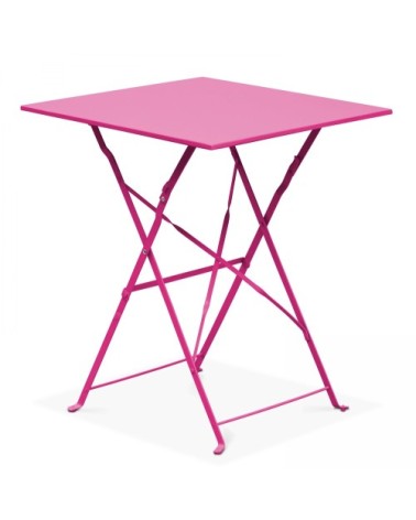 Table de jardin pliante bistrot en acier rose