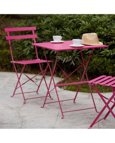 Table de jardin pliante bistrot en acier rose