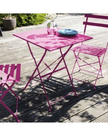 Table de jardin pliante bistrot en acier rose