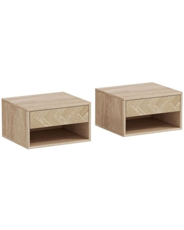 Lot de 2 tables de chevet murales tiroir panneau de particules naturel