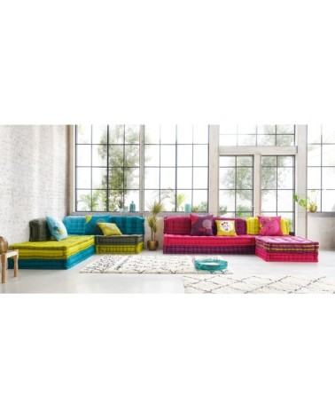 Banquette d'angle modulable 6 places en coton bleue et verte