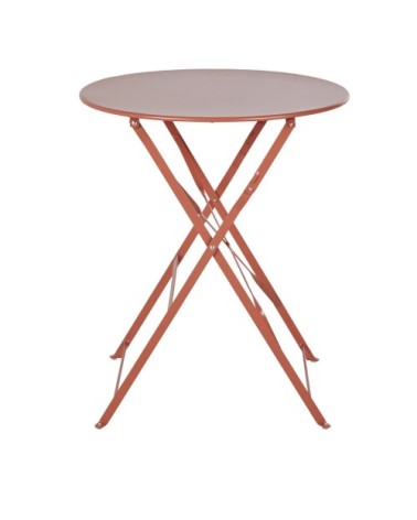 Table de jardin ronde pliante en acier terracotta 2 personnes