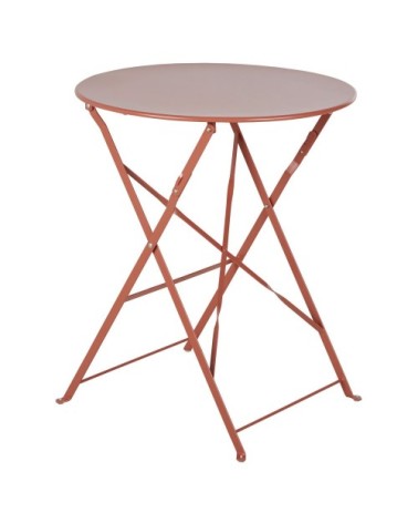 Table de jardin ronde pliante en acier terracotta 2 personnes