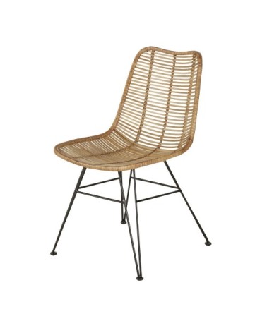 Chaise en rotin et métal noir