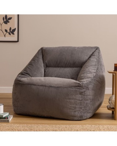 Pouf poire fauteuil velours côtelé gris anthracite