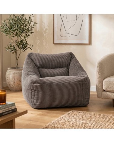 Pouf poire fauteuil velours côtelé gris anthracite