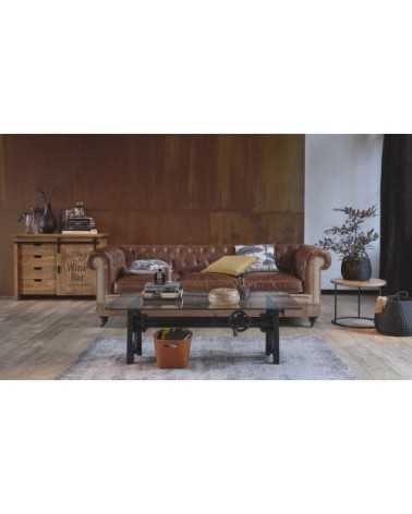 Table basse industrielle en verre et métal L135