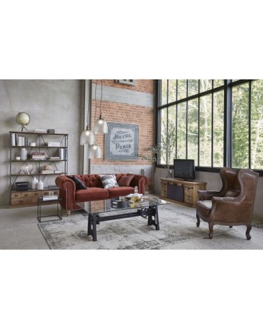 Table basse industrielle en verre et métal L135