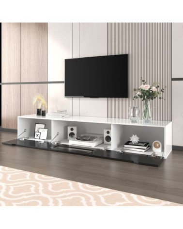 Meuble TV brillance noir et blanc avec éclairage LED à couleur 180x30