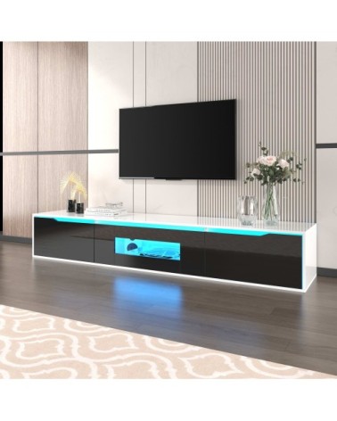 Meuble TV brillance noir et blanc avec éclairage LED à couleur 180x30