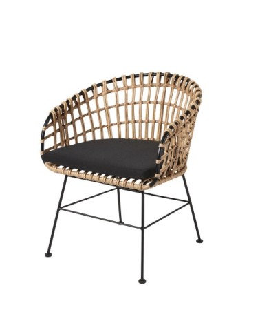 Fauteuil à dîner de jardin en résine imitation rotin et toile noire