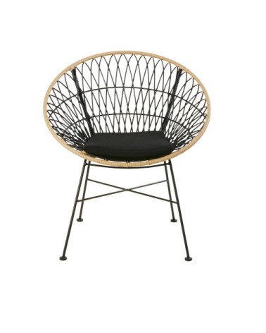 Fauteuil de jardin en résine noire et imitation rotin