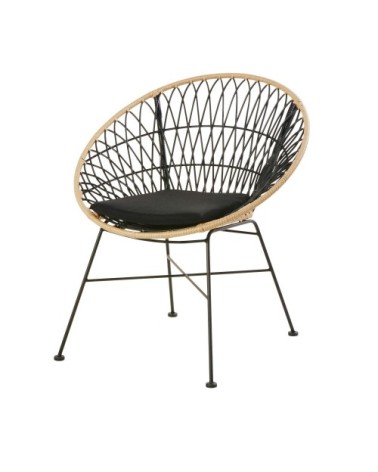 Fauteuil de jardin en résine noire et imitation rotin