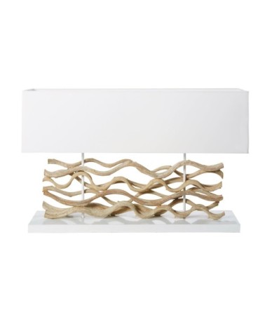 Lampe en bois flotté et abat-jour blanc