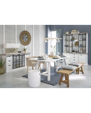 Lampe en bois flotté et abat-jour blanc