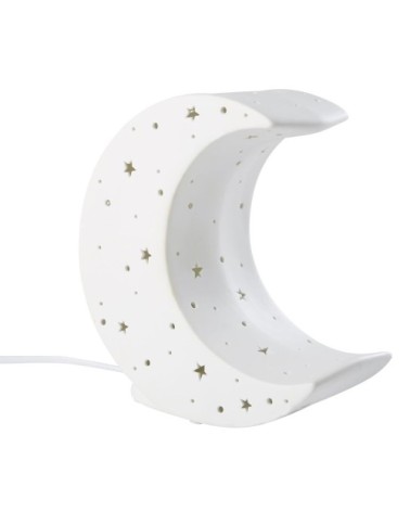 Lampe lune en porcelaine ajourée blanche