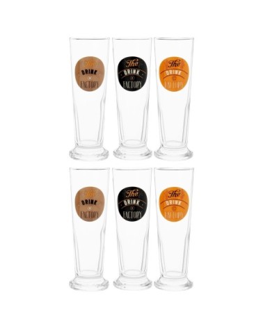 Chopes à bière en verre (x6) et support imprimé